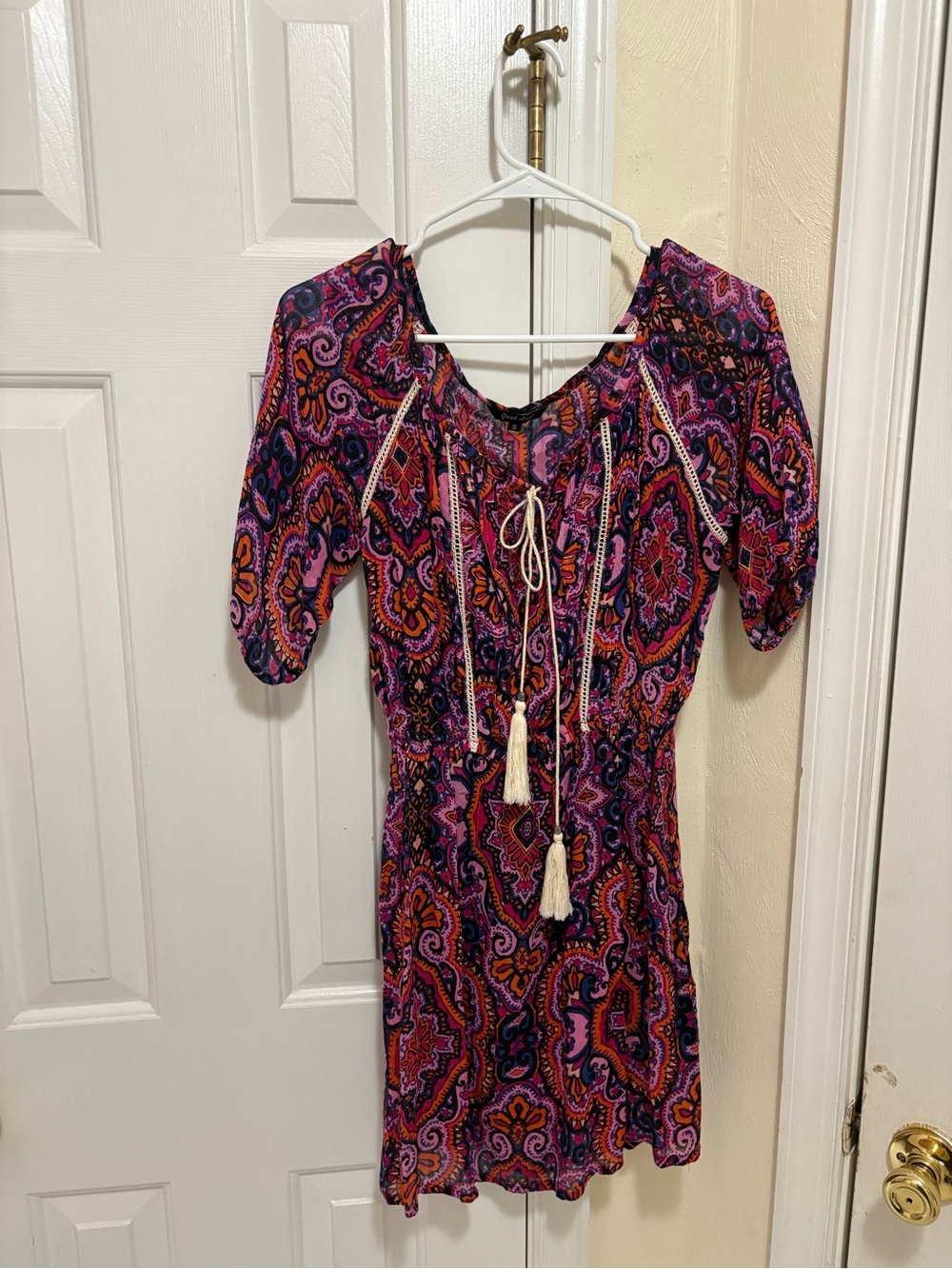 Just Love Paisley Tie-Front Tunic Dress in Purple and Pink